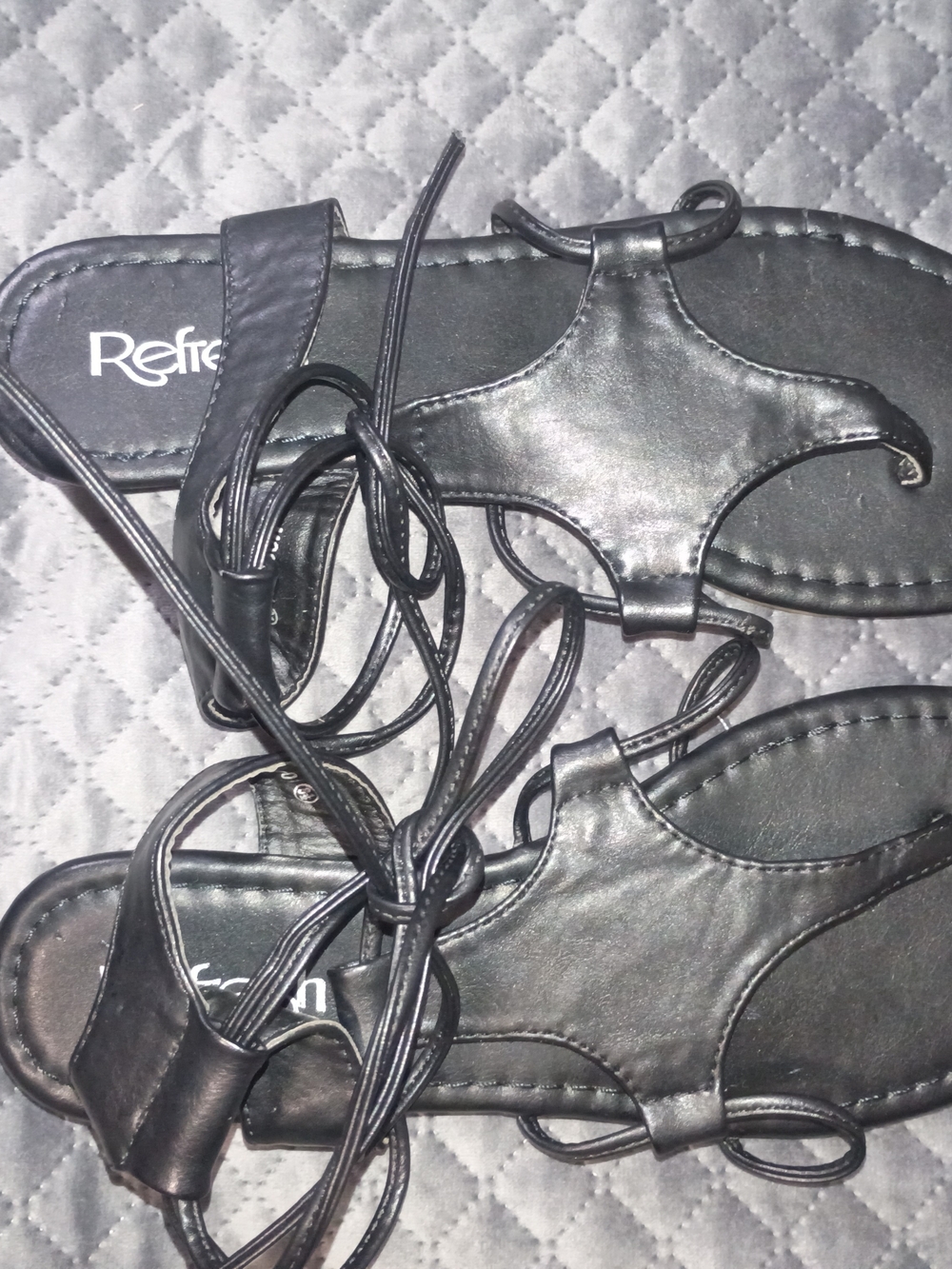 Refresh Black Lace-Up T-Strap Sandals